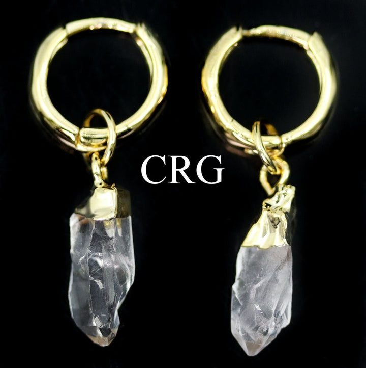 Clear Quartz Point Earrings with Gold Plated Hoop Closures (1 Pair) Wholesale Crystal Gemstone JewelryCrystal River Gems