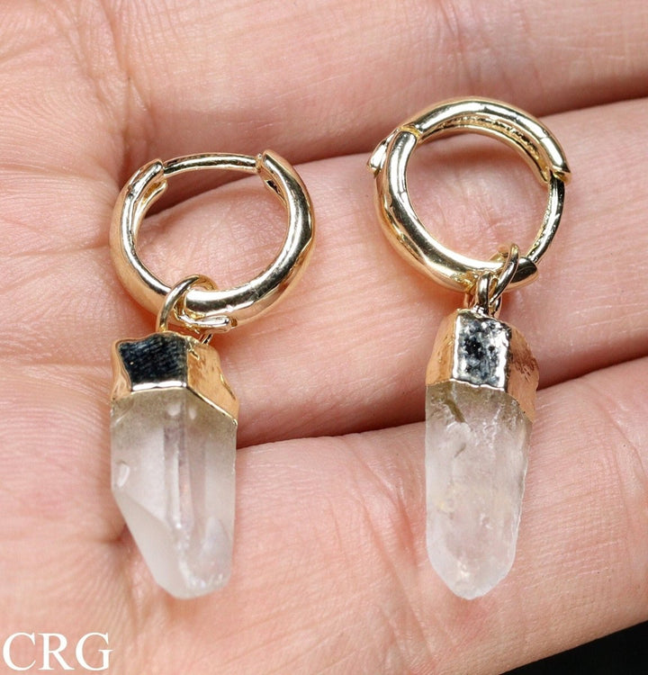 Clear Quartz Point Earrings with Gold Plated Hoop Closures (1 Pair) Wholesale Crystal Gemstone JewelryCrystal River Gems