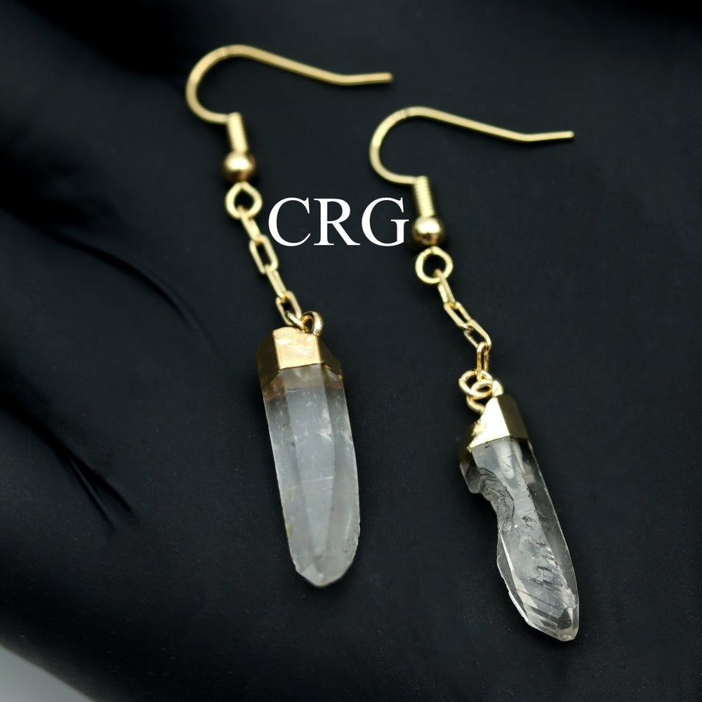 Clear Quartz Point Earrings with Gold Plating (0.5 To 1 Inch) (1 Pair)Crystal River Gems