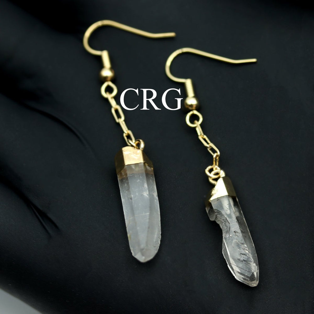 Clear Quartz Point Earrings with Gold Plating (2 Pieces) Size 0.5 to 1 Inch Crystal Jewelry