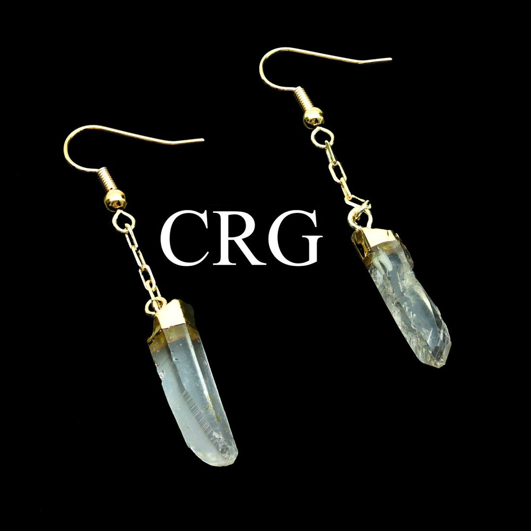 Clear Quartz Point Earrings with Gold Plating (2 Pieces) Size 0.5 to 1 Inch Crystal Jewelry