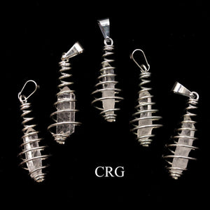Clear Quartz Point in Silver-Plated Spiral Cage Pendant (4 Pieces) Size 1 to 2 Inches Crystal Jewelry Charm