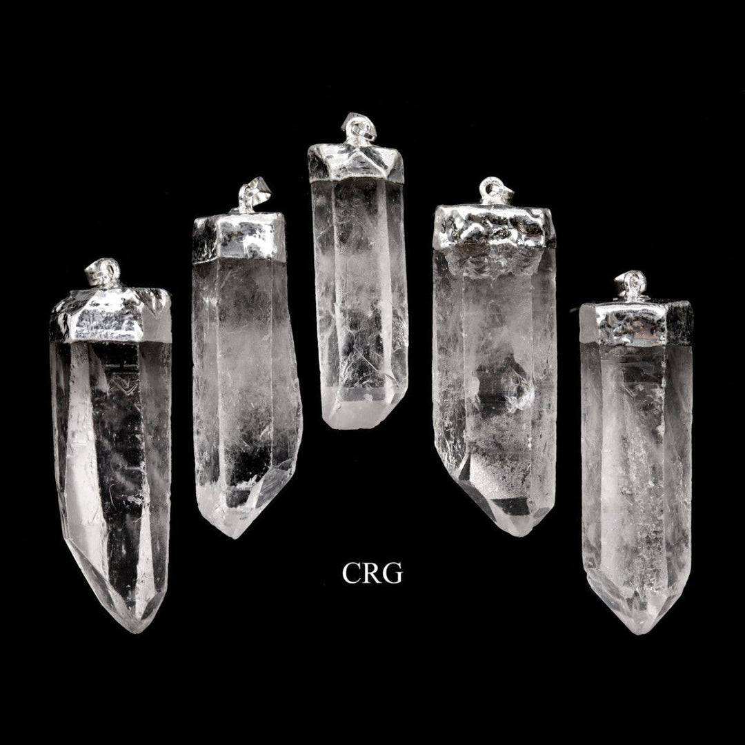 Clear Quartz Point Pendant with Silver Plating (4 Pieces) Size 2 Inches Crystal Jewelry Charm