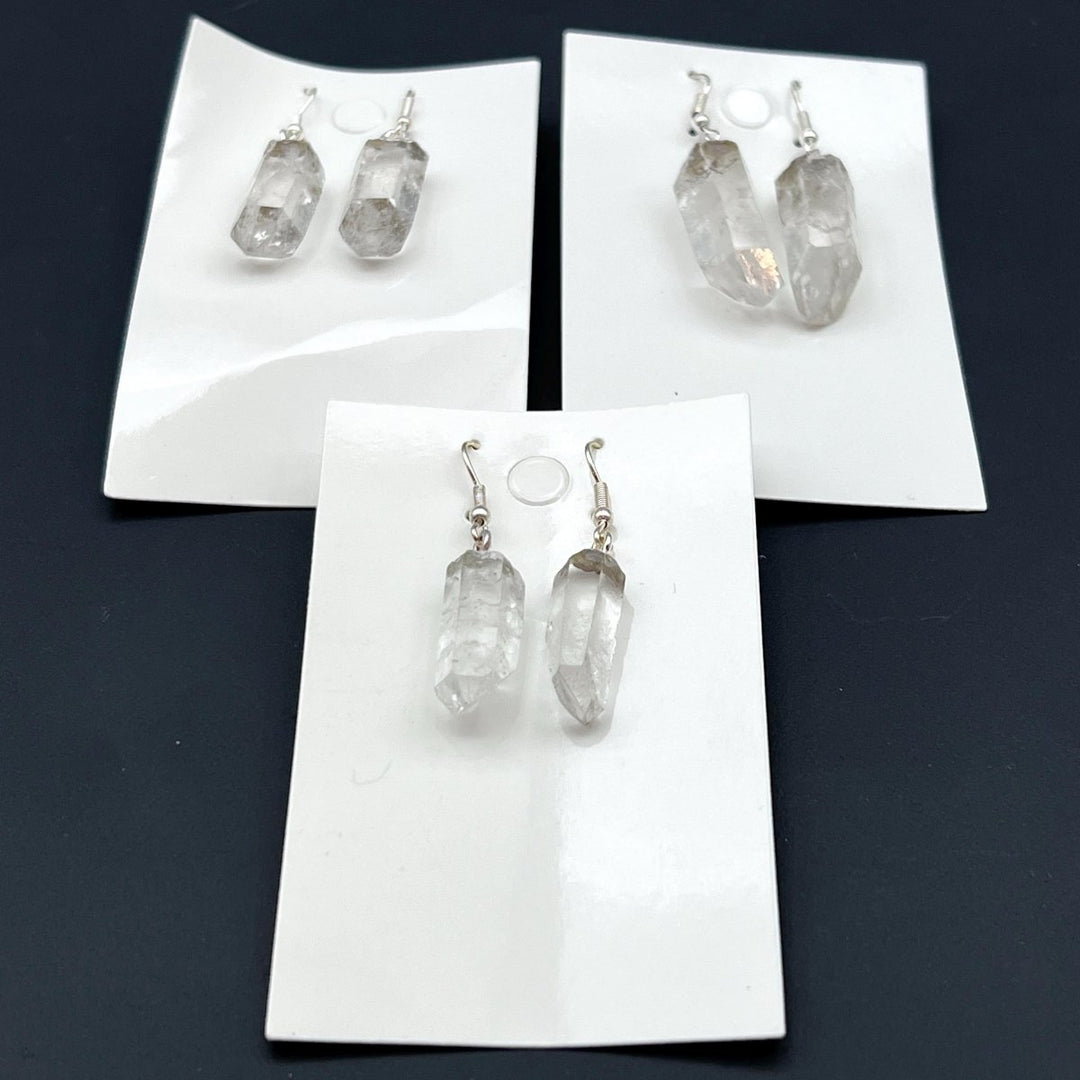 Clear Quartz Raw Point Silver Top EarringsCrystal River Gems