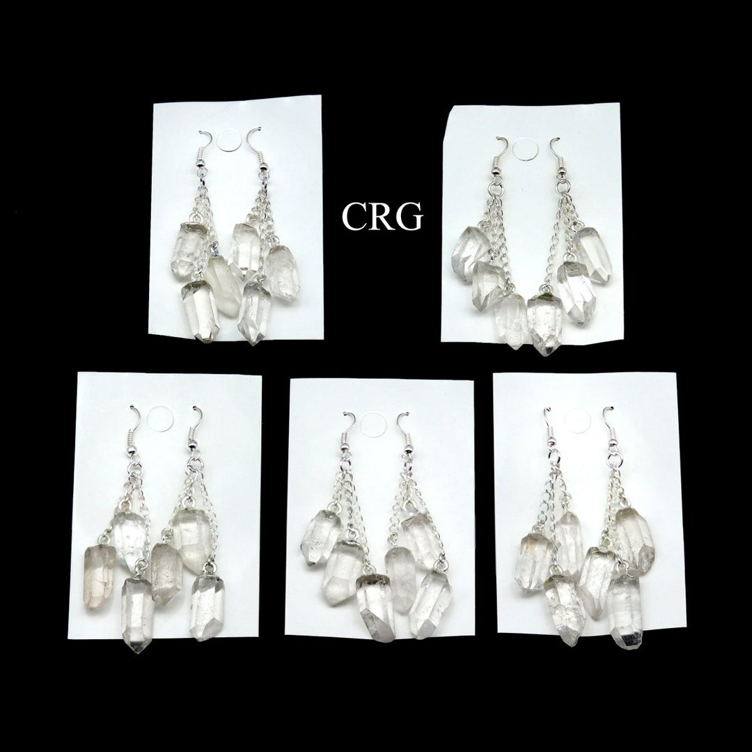 Clear Quartz Triple Point Earrings with Silver Plated Wire (2 Inches) (1 Pair)Crystal River Gems