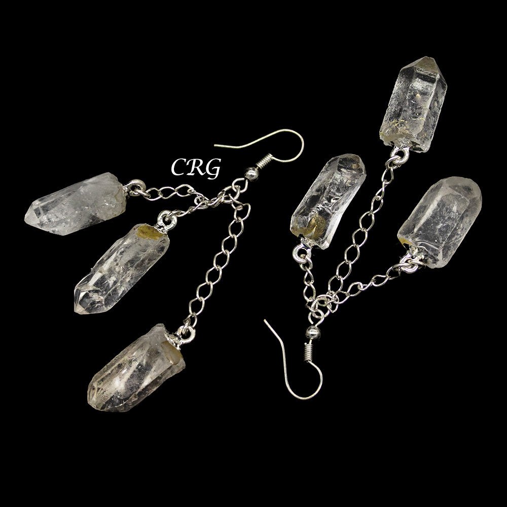 Clear Quartz Triple Point Earrings with Silver Plated Wire (2 Inches) (1 Pair)Crystal River Gems