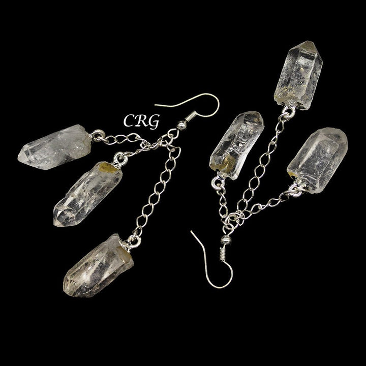 Clear Quartz Triple Point Earrings with Silver Plated Wire (2 Inches) (1 Pair)Crystal River Gems