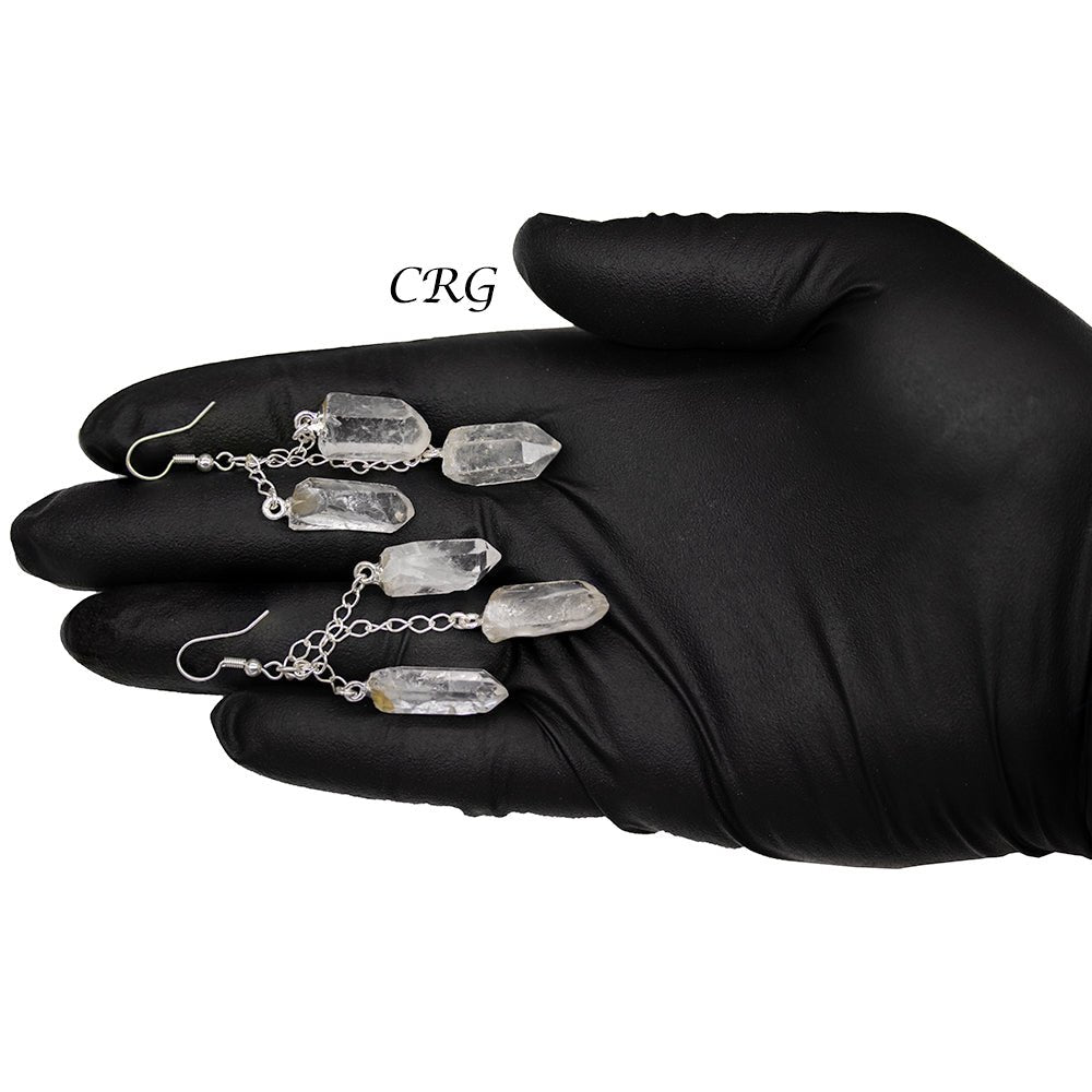 Clear Quartz Triple Point Earrings with Silver Plated Wire (2 Inches) (1 Pair)Crystal River Gems