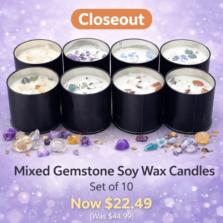 Closeout Set of Mixed Gemstone Hypoallergenic Soy Wax Candles (10 Pieces)Crystal River Gems