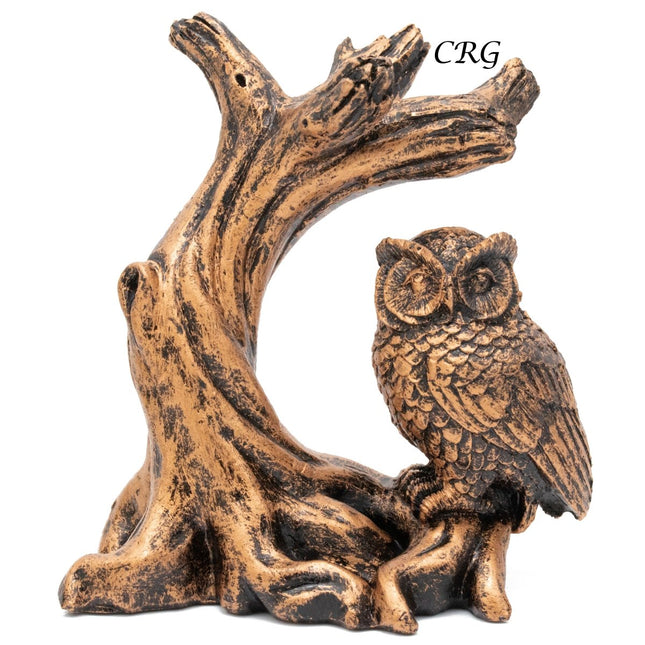 Copper Owl and Branch Sphere Holder Stand (1 Piece) Size 4.5 Inches Carving Display