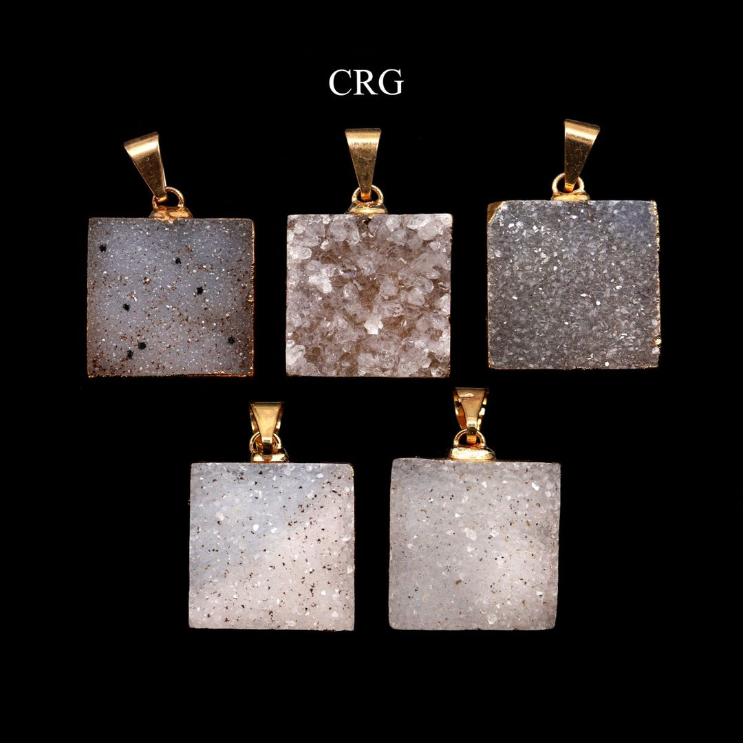 Crystal Druzy Square Pendant with Gold Plating (1 Piece) Size 20 mm Gemstone Jewelry Charm