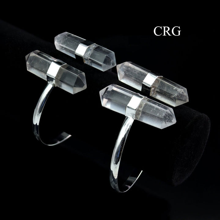 Crystal Quartz Bi-Terminated Cuff Bracelet with Silver Plating (1 Piece) Size 2.75 Inches Jewelry Armlet