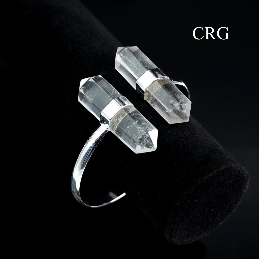 Crystal Quartz Bi-Terminated Cuff Bracelet with Silver Plating (1 Piece) Size 2.75 Inches Jewelry Armlet