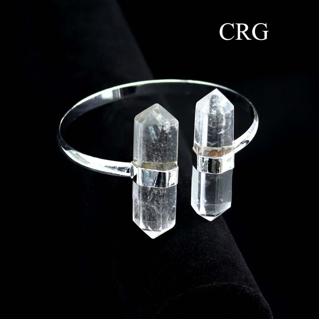 Crystal Quartz Bi-Terminated Cuff Bracelet with Silver Plating (1 Piece) Size 2.75 Inches Jewelry Armlet