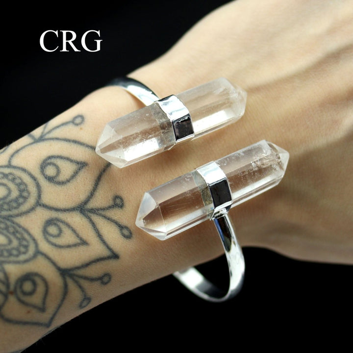 Crystal Quartz Bi-Terminated Cuff Bracelet with Silver Plating (1 Piece) Size 2.75 Inches Jewelry Armlet