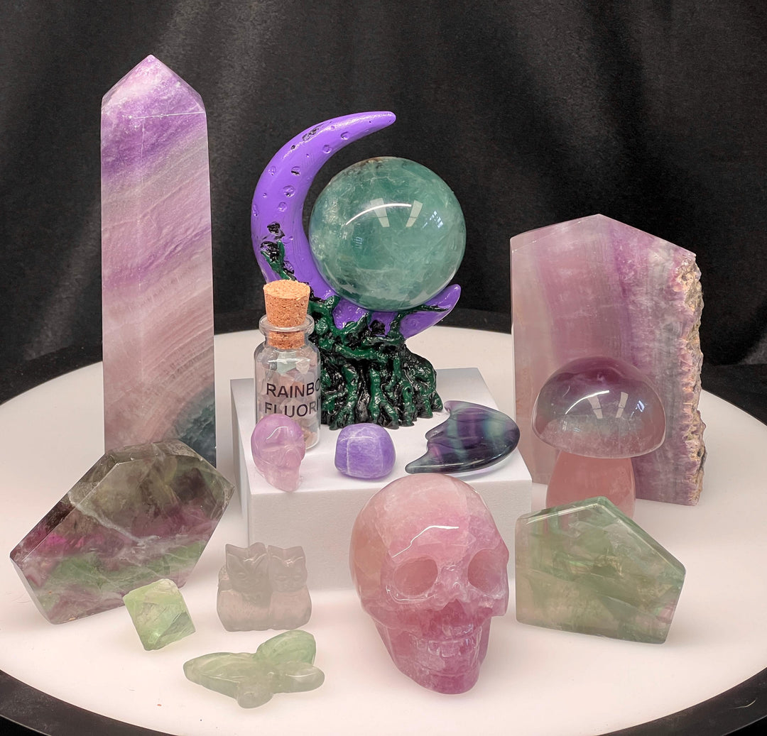 Fluorite Carvings Crystal Bundle Lot (15 Pieces) Bulk Wholesale Gemstone Décor Collection