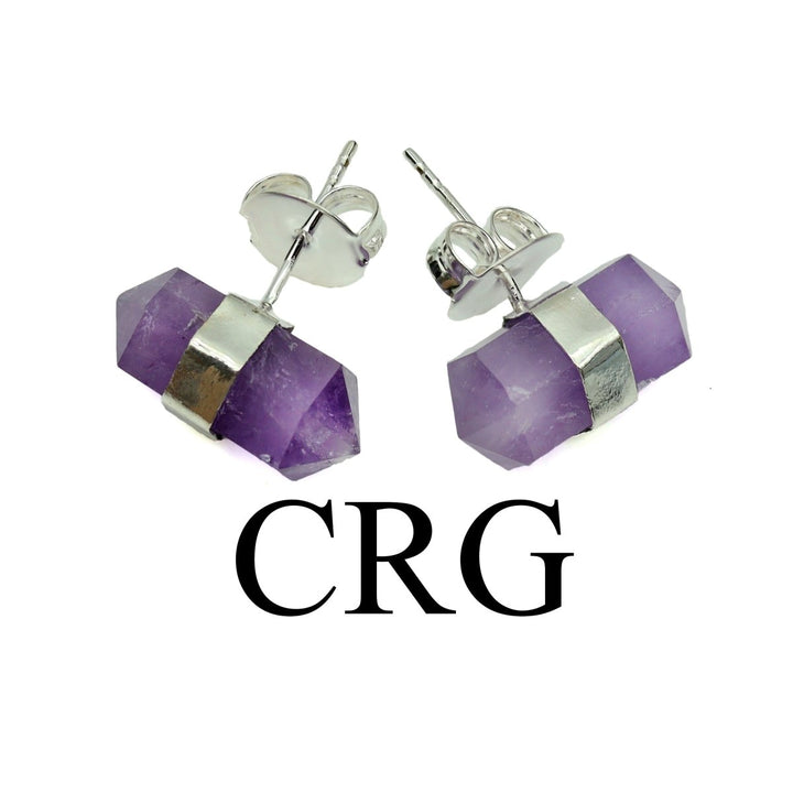 Amethyst Double Terminated Stud Earrings with Silver Plating (1 Pair) Wholesale Crystal Gemstone JewelryCrystal River Gems