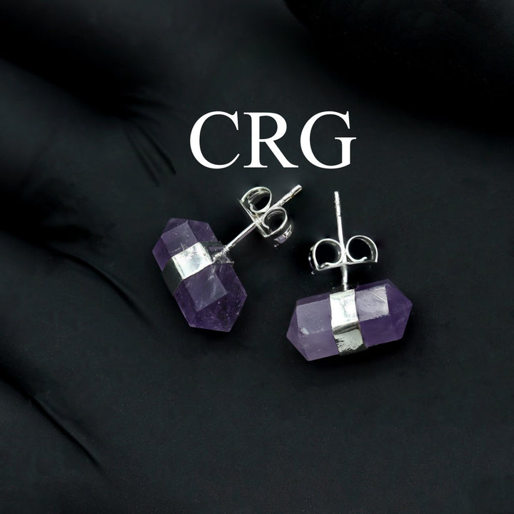 Amethyst Double Terminated Stud Earrings with Silver Plating (1 Pair) Wholesale Crystal Gemstone JewelryCrystal River Gems