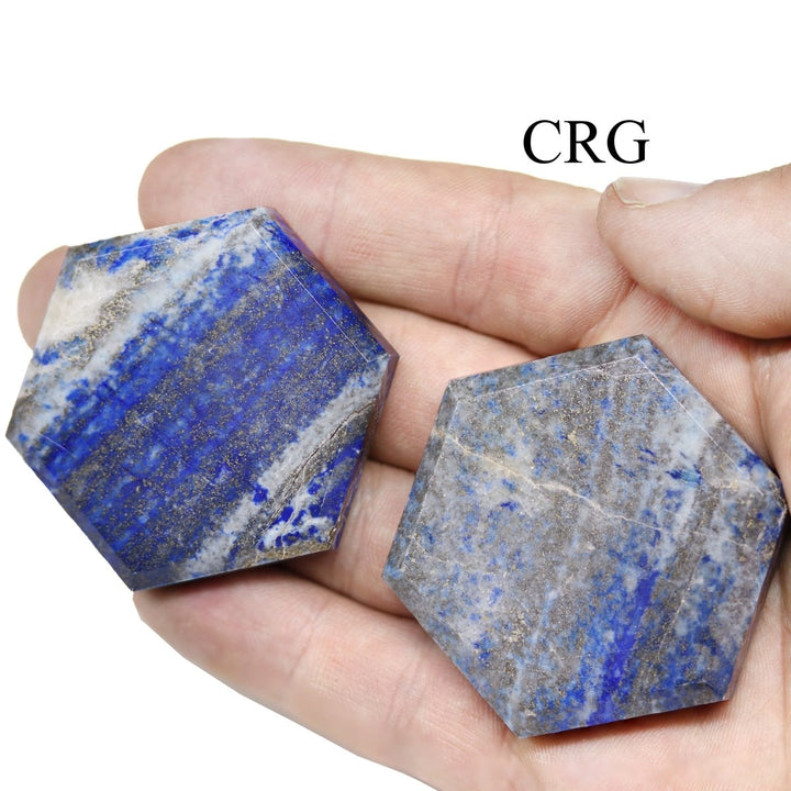 Lapis Lazuli Palm Stone (2 Inches) (3 Pcs) Flat Faceted Hexagon Palm/Worry Gemstone