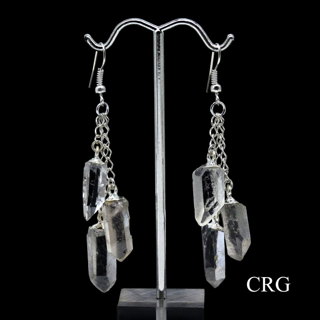 Clear Quartz Triple Point Earrings with Silver Plated Wire (1 Pair) Wholesale Crystal Gemstone JewelryCrystal River Gems