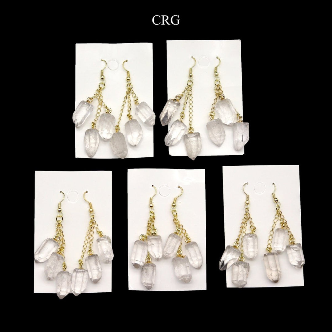 Clear Quartz Triple Point Earrings with Gold Plated Wire (1 Pair) Wholesale Crystal Gemstone JewelryCrystal River Gems