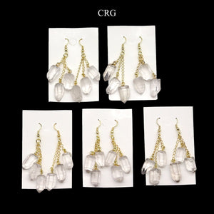 Clear Quartz Triple Point Earrings with Gold Plated Wire (2 Inches) (1 Pair)