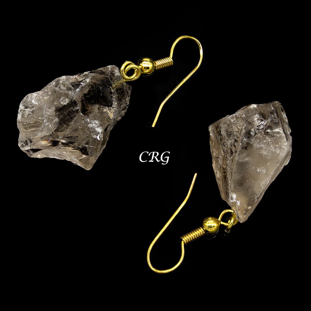 Smoky Quartz Rough Earrings with Gold Plated Wire (1 Pair) Wholesale Crystal Gemstone JewelryCrystal River Gems