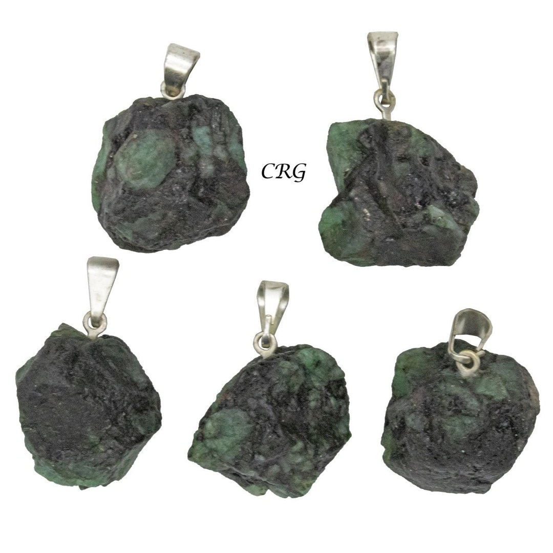 Emerald Rough Rock Pendant with Silver Bail (5 Pieces) Size 18 to 22 mm Crystal Jewelry Charm