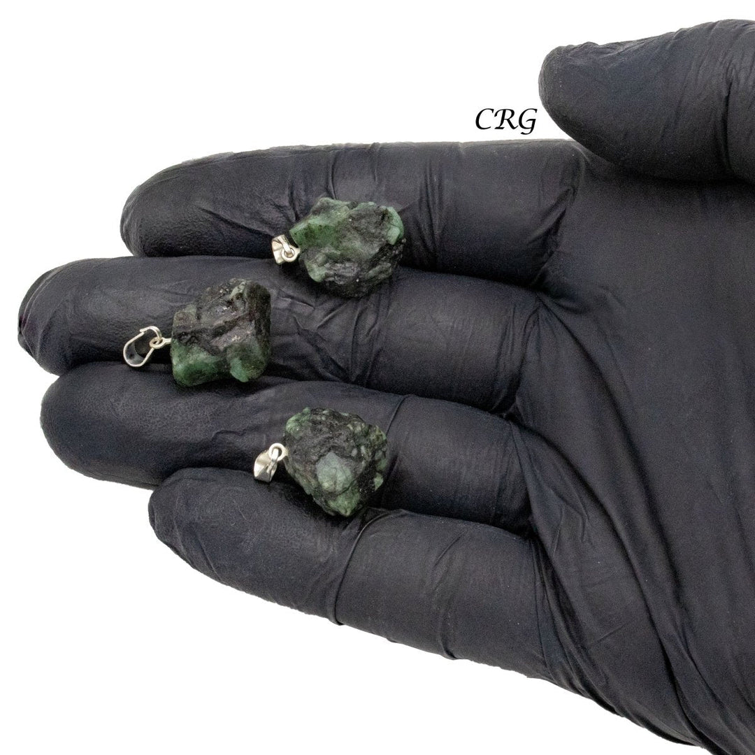 Emerald Rough Rock Pendant with Silver Bail (5 Pieces) Size 18 to 22 mm Crystal Jewelry Charm