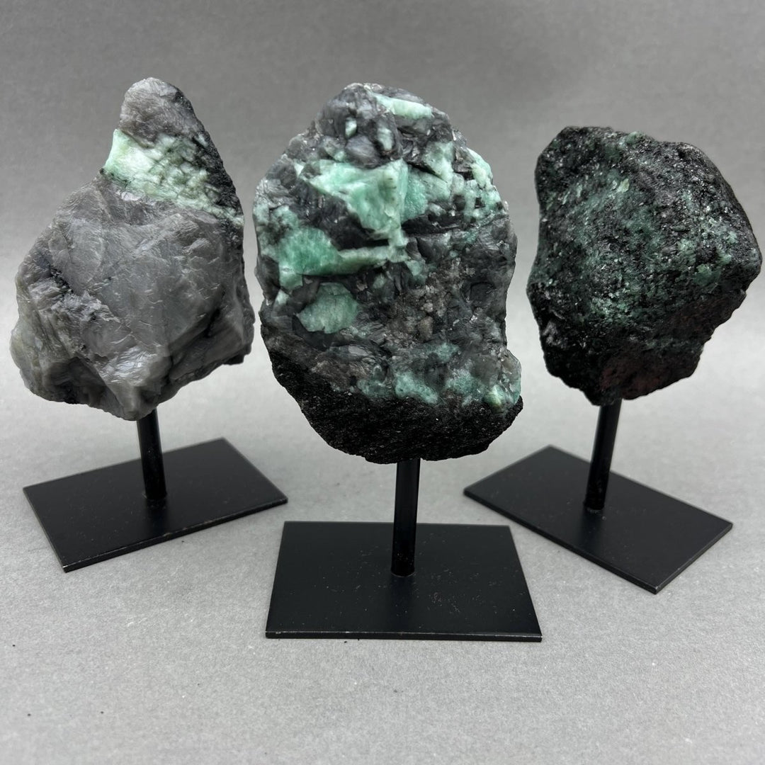 Emerald Rough Specimen on Metal Stand Gemstone Home Decor Wholesale Crystal SupplyCrystal River Gems