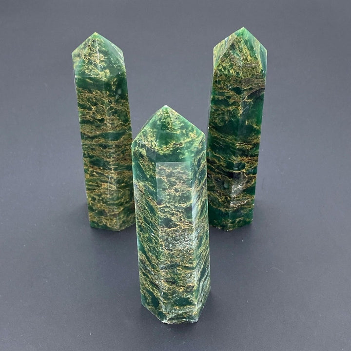 Emerald with Fuchsite Polished Standing Hexagon TowerCrystal River Gems