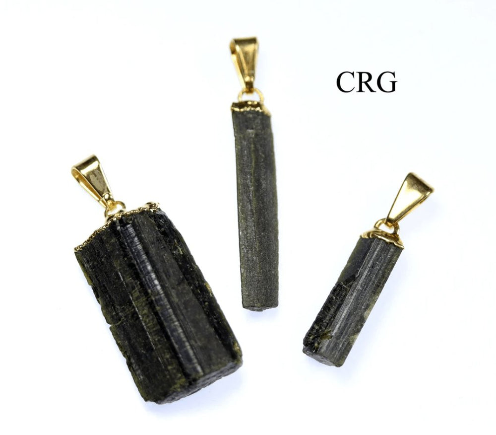 Epidote Pendant with Gold Plating (1 Piece) Size 1 to 1.5 Inches Crystal Jewelry CharmCrystal River Gems