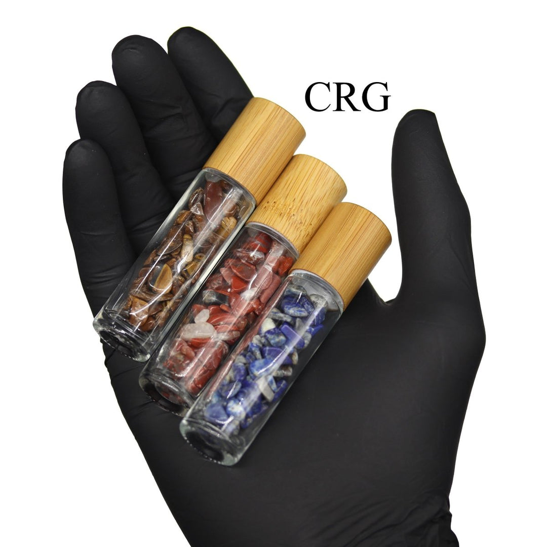 Essential Oil Massage Roller with Wood Lid and Gemstone Chips (Oil Not Included) (1 Piece)Crystal River Gems