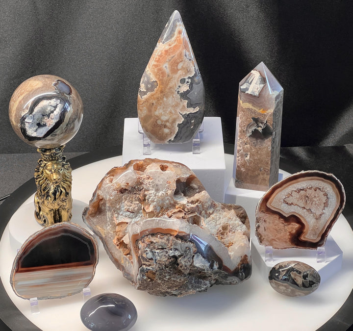 Volcanic Agate Crystal Bundle Lot (9 Pieces) Bulk Wholesale Gemstone Décor Collection