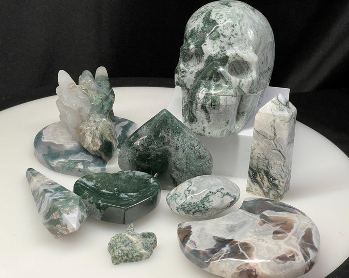 Polished Moss Agate Crystal Bundle Lot (10 Pieces) Bulk Wholesale Gemstone Décor Collection