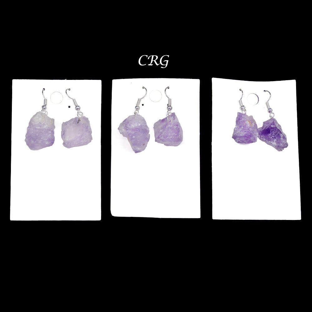 Amethyst Rough Earrings with Silver Plated Wire (1 Pair) Wholesale Crystal Gemstone JewelryCrystal River Gems