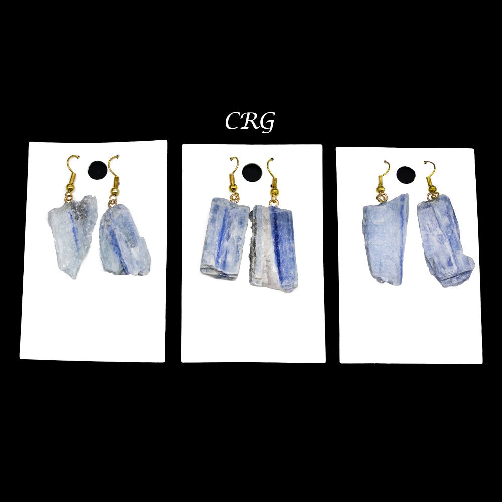 Blue Kyanite Raw Earrings with Gold Plated Wire (1 Pair) Wholesale Crystal Gemstone JewelryCrystal River Gems