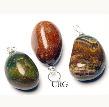 Fancy Jasper Tumbled Pendant with Silver Bail (4 Pieces) Size 1 to 2 Inches Crystal Jewelry CharmCrystal River Gems