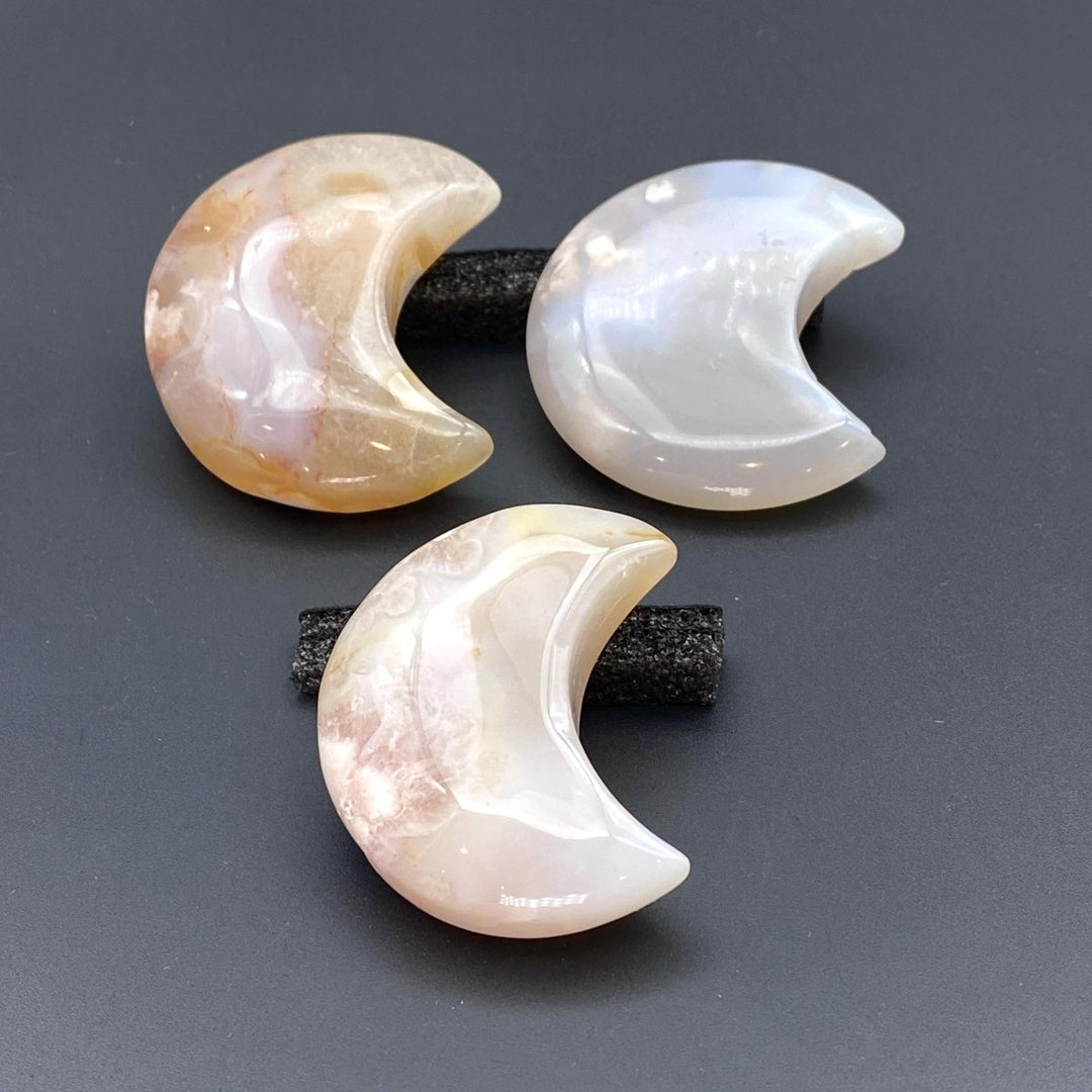 Flower Agate Small Moon FigurineCrystal River Gems