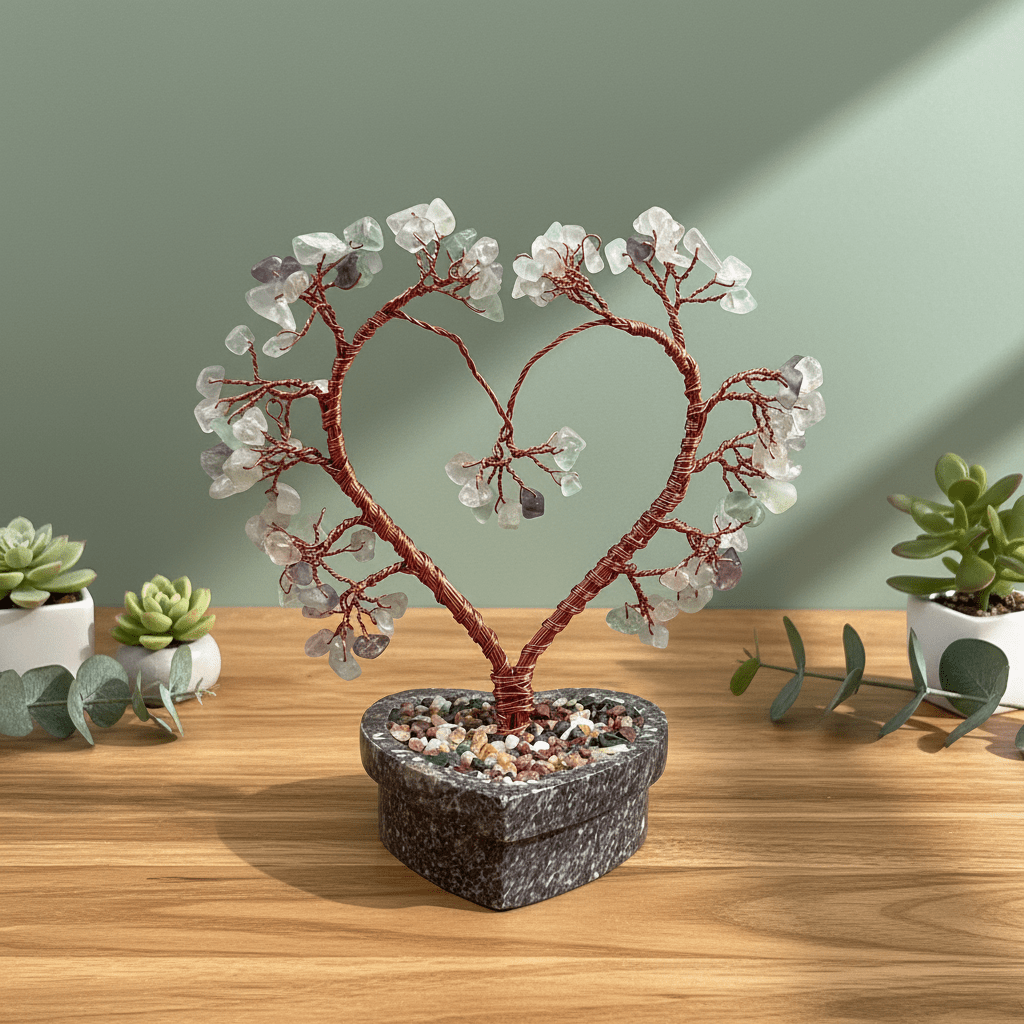 Fluorite Chip Heart Tree with Soapstone Base and Copper WireCrystal River Gems