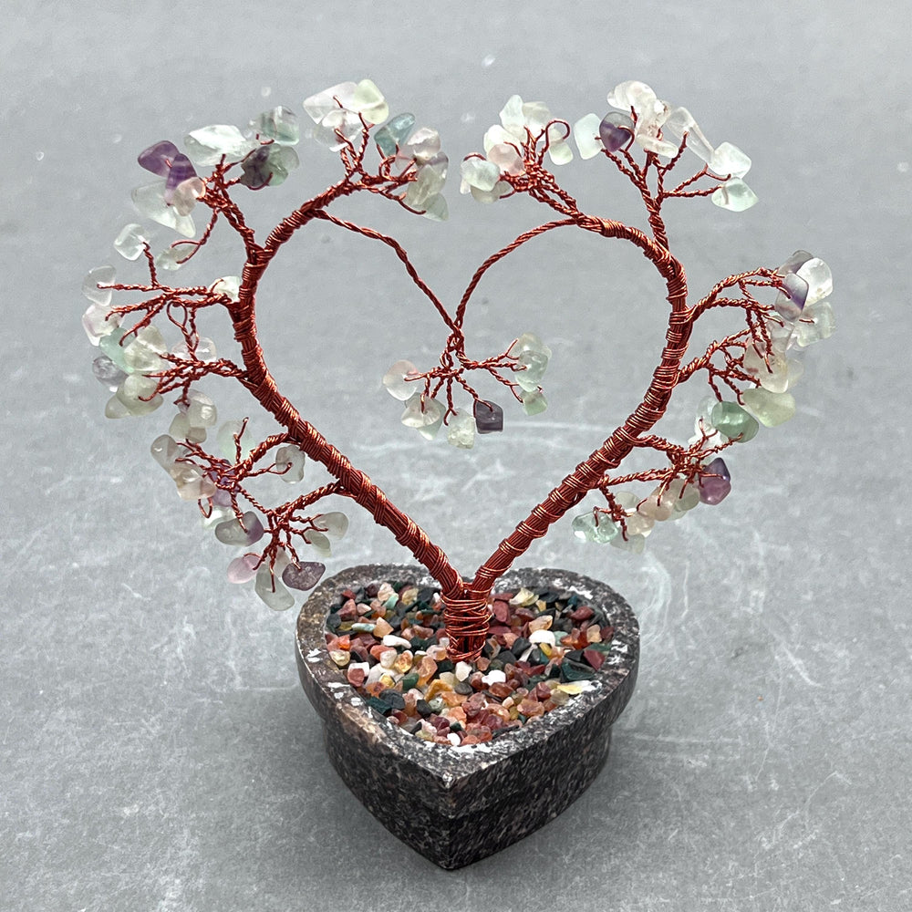 Fluorite Chip Heart Tree with Soapstone Base and Copper WireCrystal River Gems