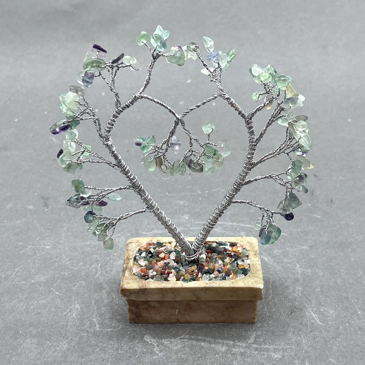 Fluorite Chip Heart Tree with Soapstone Base and Silver WireCrystal River Gems