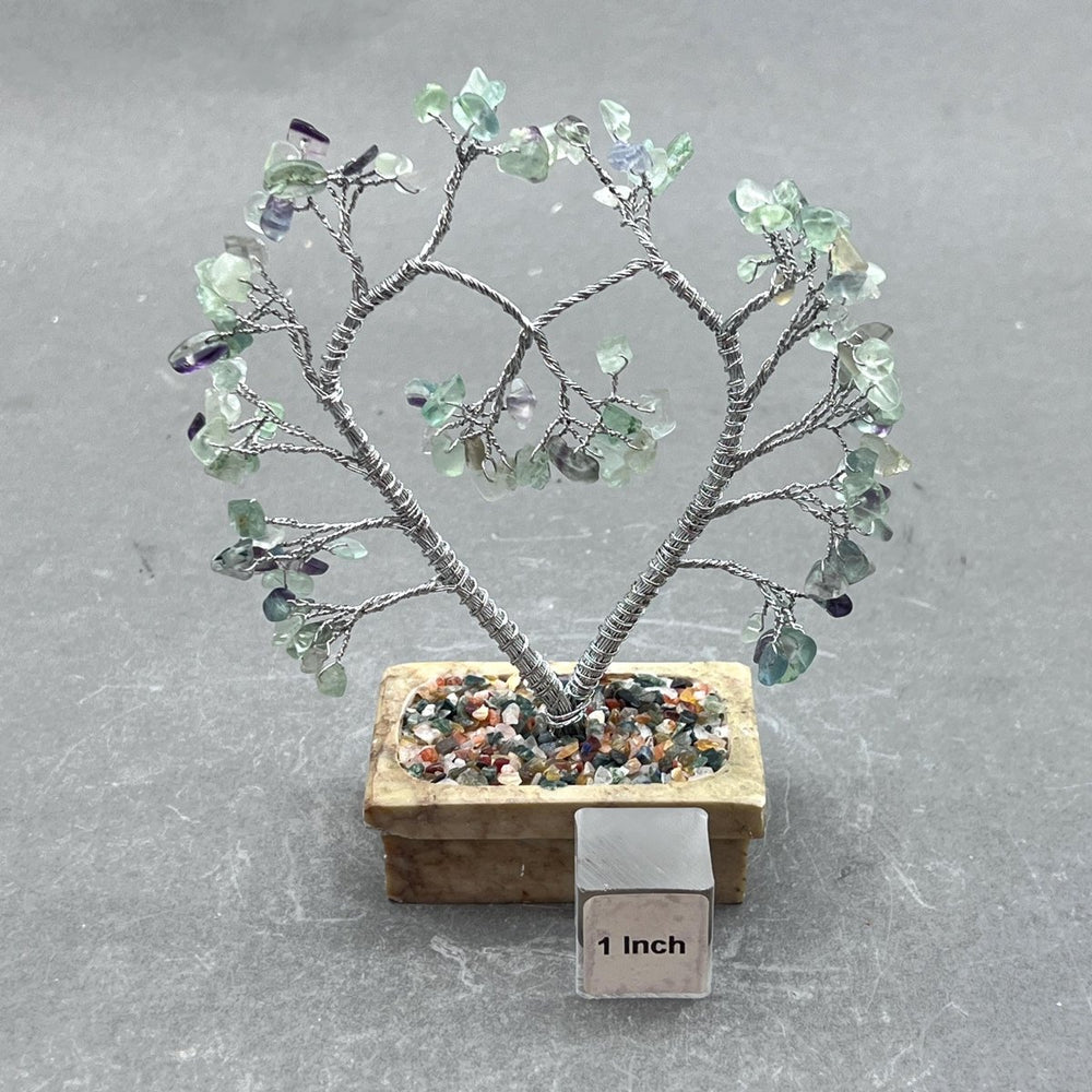 Fluorite Chip Heart Tree with Soapstone Base and Silver WireCrystal River Gems