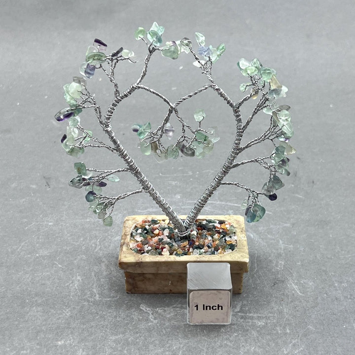Fluorite Chip Heart Tree with Soapstone Base and Silver WireCrystal River Gems