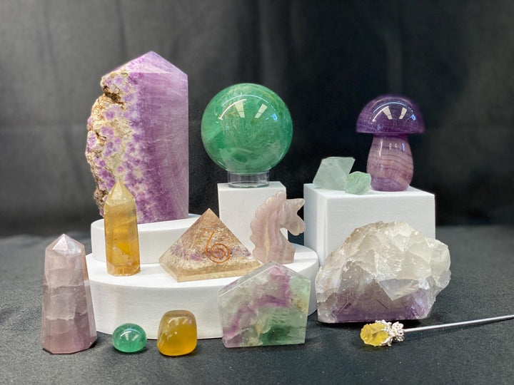 Fluorite Crystal Bundle Lot (14 Pieces) Bulk Wholesale Gemstone Décor CollectionCrystal River Gems