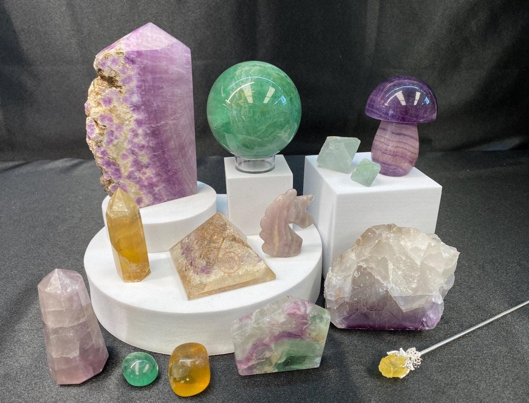 Fluorite Crystal Bundle Lot (14 Pieces) Bulk Wholesale Gemstone Décor CollectionCrystal River Gems