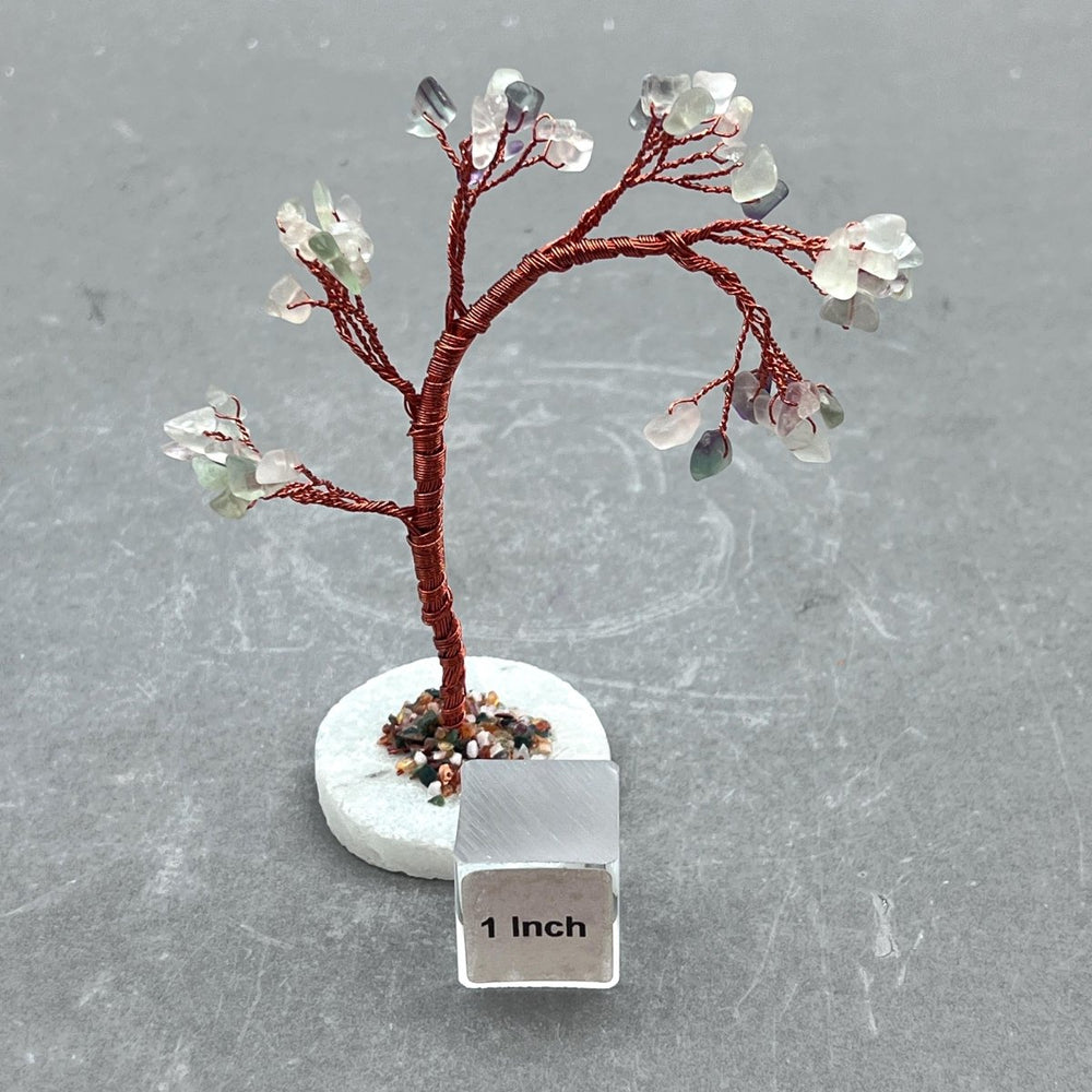 Fluorite Gemstone Chip Windblown Tree with Quartz Base and Copper WireCrystal River Gems