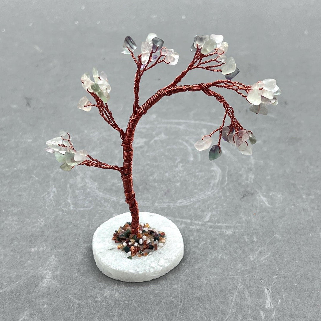 Fluorite Gemstone Chip Windblown Tree with Quartz Base and Copper WireCrystal River Gems