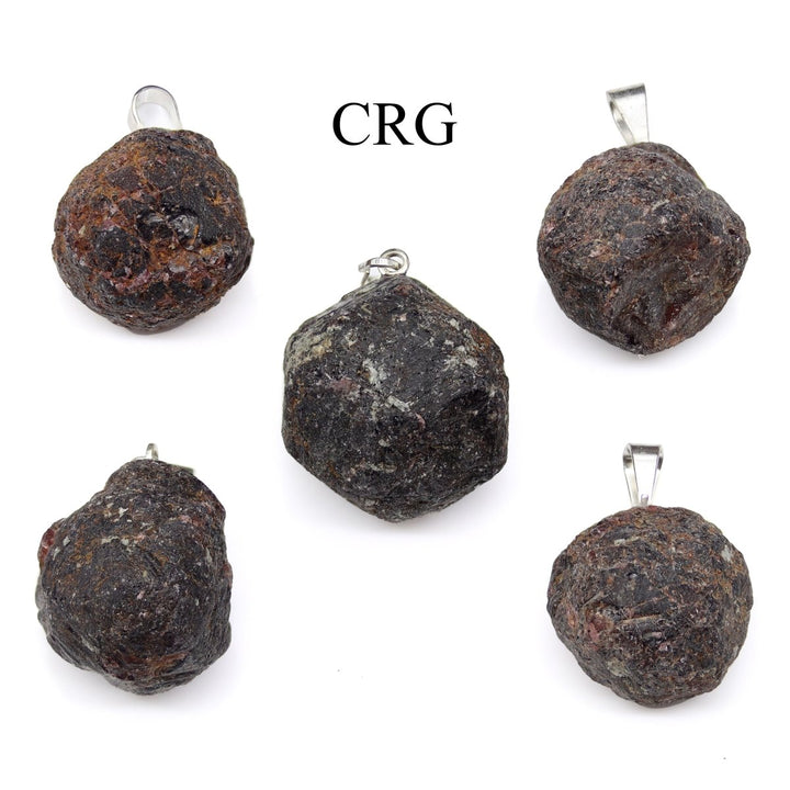 Garnet Rough Rock Pendant with Silver Bail (5 Pieces) Size 18 to 22 mm Crystal Jewelry CharmCrystal River Gems