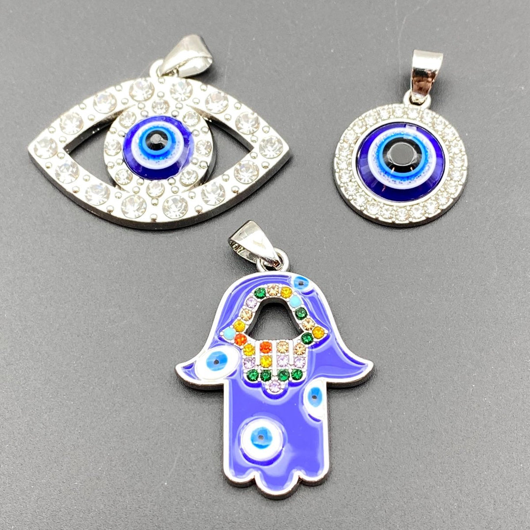 Glass Silver - Plated Eye Pendant Chain NecklaceCrystal River Gems